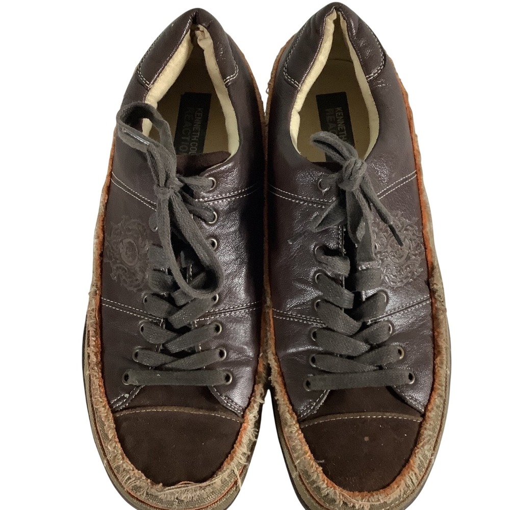 Kenneth Cole Reaction Mens Brown Leather Canvas Distressed Sneakers Size 14 - Picture 6 of 9